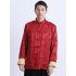 Tang suit For Men Chinese Traditional Satin Hanfu Tops Long Sleeves Cardigan Single breasted Performance Jacket black and gold XXXL