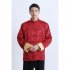 Tang suit For Men Chinese Traditional Satin Hanfu Tops Long Sleeves Cardigan Single breasted Performance Jacket black and gold XXXL