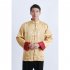 Tang suit For Men Chinese Traditional Satin Hanfu Tops Long Sleeves Cardigan Single breasted Performance Jacket green and gold XXXL