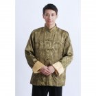 Tang-suit For Men Chinese Traditional Satin Hanfu Tops Long Sleeves Cardigan Single-breasted Performance Jacket green and black M