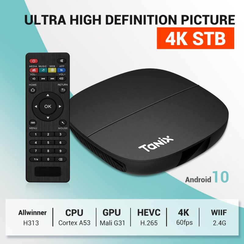 Tanix A3 Android 10.0 Hd Video Media Player 2.4g Wifi Set-top Box Smart Tv Box 1+8GB Set-top Box U.S. Plug
