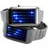 Tap the display button on the right side of the timepiece and watch the screen light up  There are four columns of lights  The first two columns represent hours