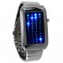 Tap the display button on the right side of the timepiece and watch the screen light up  There are four columns of lights  The first two columns represent hours