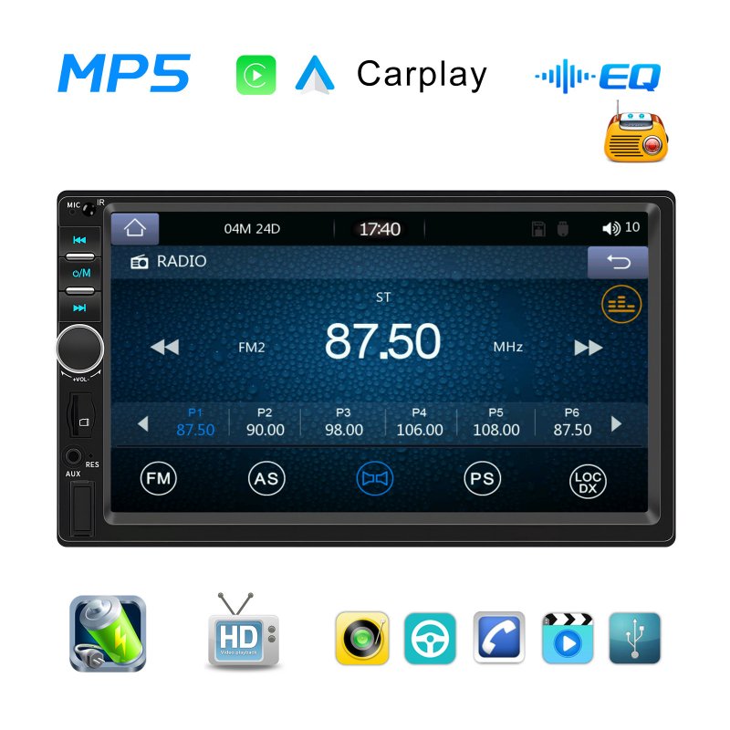 7 Inch Double Din Car Stereo for Carplay Android Auto Wire Control Fm Radio Audio System Aux/USB Drive 