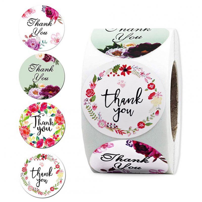 Thank You Sticker Label with 4 Garlands Pattern for Envelope Sealing Decor As shown_1inch(25mm)