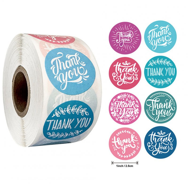 Thank You Stickers Roll 8 Designs Garland Pattern Lapel for Baking Gift Packaging Decor As shown_25mm (1 inch)