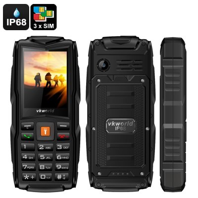 VKWorld新ストーンV3 GSM携帯電話 -  3GSM SIM、IP68、耐衝撃性、パワーバンク、懐中電灯、FMラジオ、リアカメラ（ブラック） ...