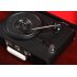 The portable vinyl turntable comes with a 3 speed record  built in speakers  3 5 headphone output and RCA output jacks 