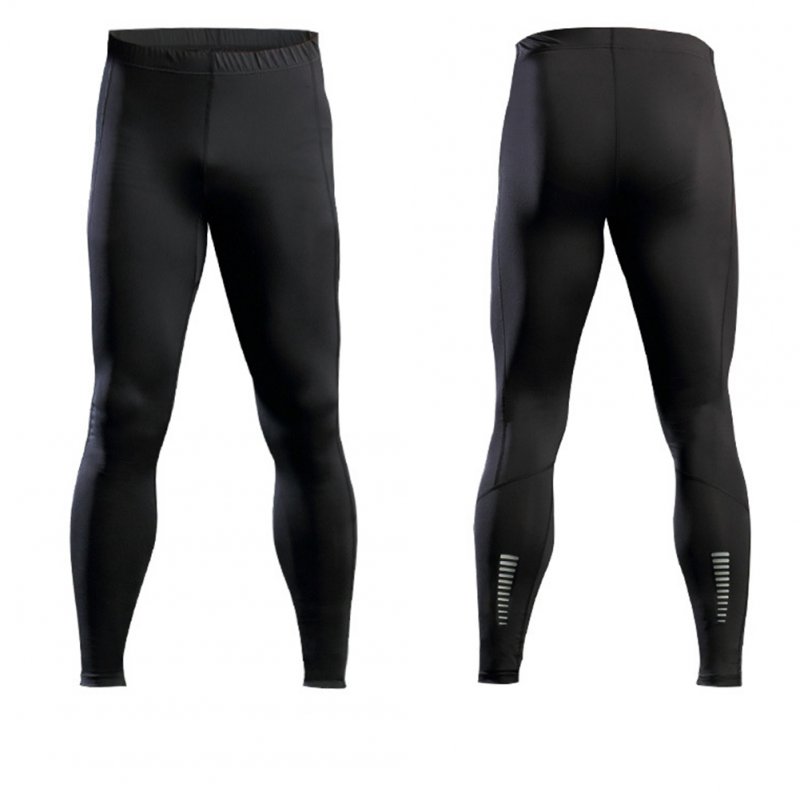 Thermal Casual Pants Men Compression Tights Skinny Leggings Elastic Fitness Male Trousers with Reflective Stripe black_L