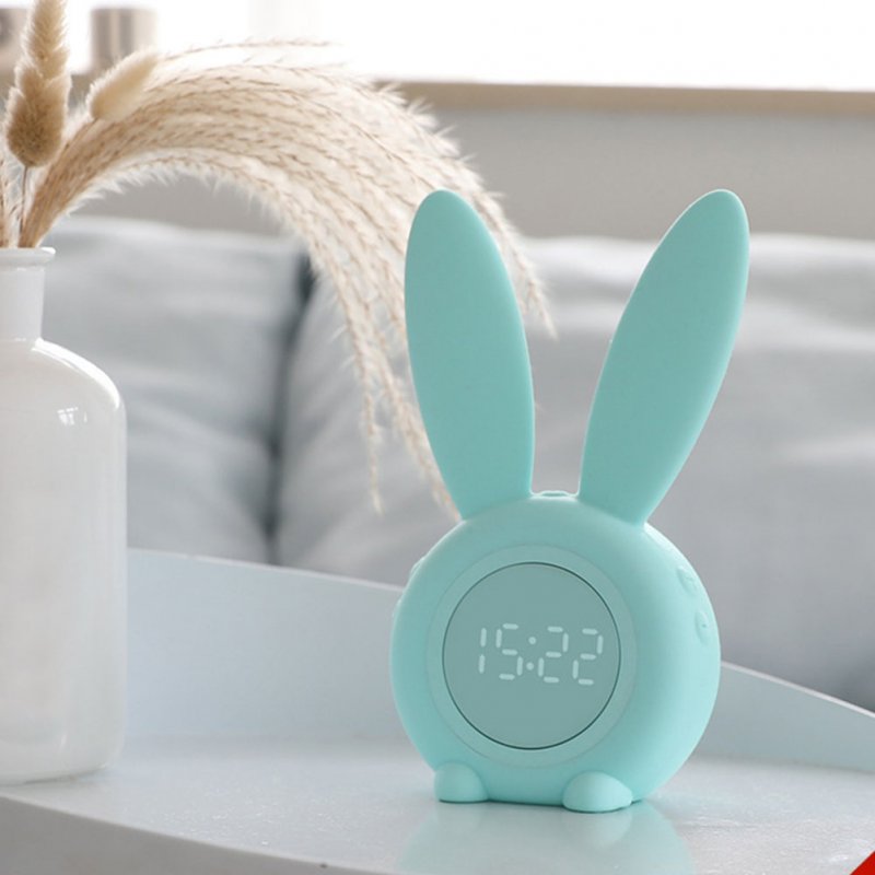 Thermometer Temperature Display Rechargeable Night Light Digital Snoozing Multifunctional Alarm Clock Rabbit Shaped green_1W