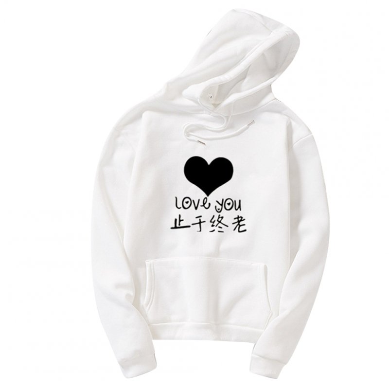 Thicken Casual Loose Printing Hooded Sweatshirts for Students Lovers Wear White_M