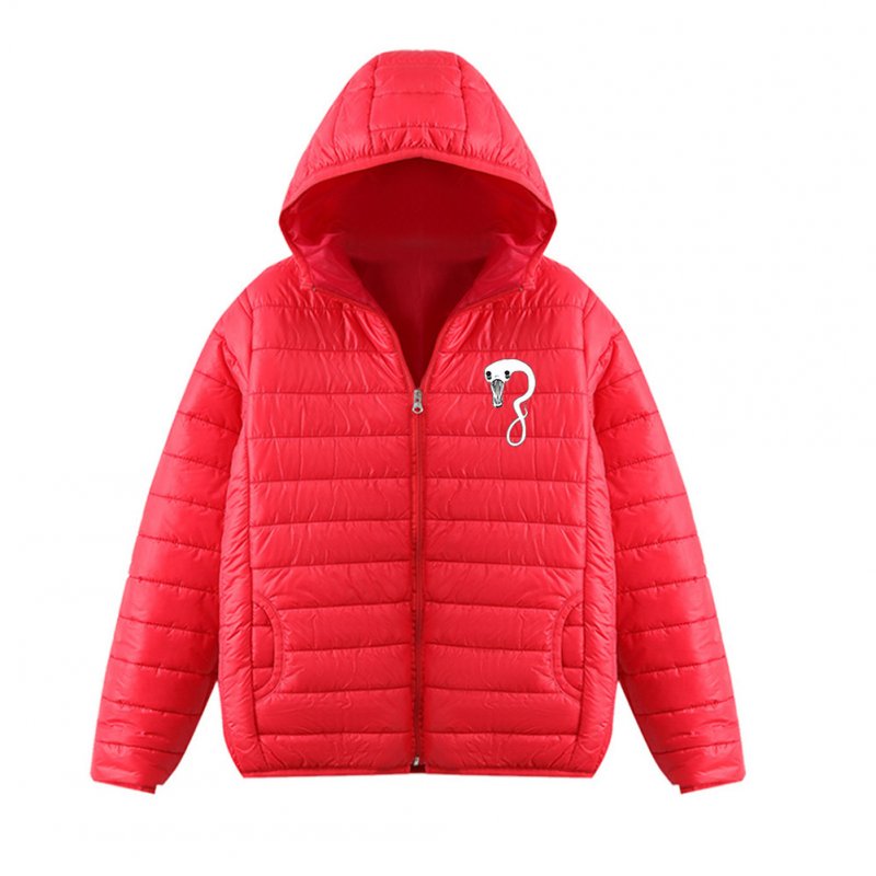 Thicken Short Padded Down Jackets Hoodie Cardigan Top Zippered Cardigan for Man and Woman Red D_L