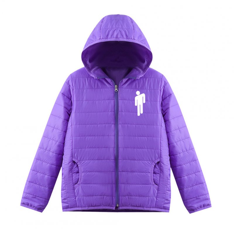 Thicken Short Padded Down Jackets Hoodie Cardigan Top Zippered Cardigan for Man and Woman Purple A_XXXL