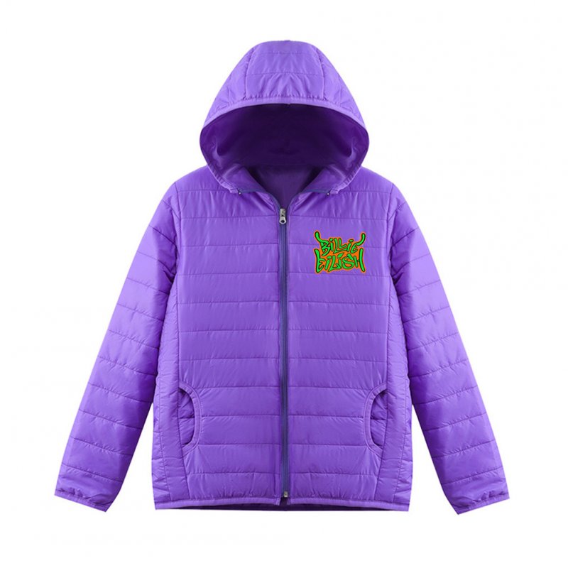 Thicken Short Padded Down Jackets Hoodie Cardigan Top Zippered Cardigan for Man and Woman Purple C_XXXL