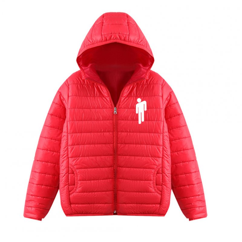 Thicken Short Padded Down Jackets Hoodie Cardigan Top Zippered Cardigan for Man and Woman Red A_L