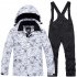 Thickened Outdoor Suit Warm and Cold proof Ski Outfits Waterproof Winter Children s Ski Wear White lightning top   black pants L