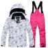 Thickened Outdoor Suit Warm and Cold proof Ski Outfits Waterproof Winter Children s Ski Wear Red camouflage   rose red pants M