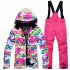 Thickened Outdoor Suit Warm and Cold proof Ski Outfits Waterproof Winter Children s Ski Wear Red camouflage   rose red pants M