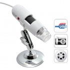This USB digital microscope can magnify objects up to 200 times their original size and uses a dynamic 1 3MP image sensor and four bright white LED lights for c