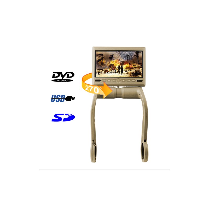 7 Inch TFT LCD Armrest Monitor With Built In DVD Player - Tan