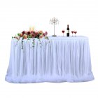 Threaded Ribbon Table Skirt with Tulle Elegant Party Wedding Table Decoration(Long Tulle) white_9FT