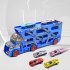 Three layer Deformed Big  Construction  Trucks  Set Container Truck Transporter Vehicle Small Car Model Kit Birthday Gifts For Boys Blue style   with 12