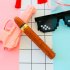 Thug Life Mosaic Pixel Glasses Personalized Artificial Gold Chain Necklace Cigar Toys