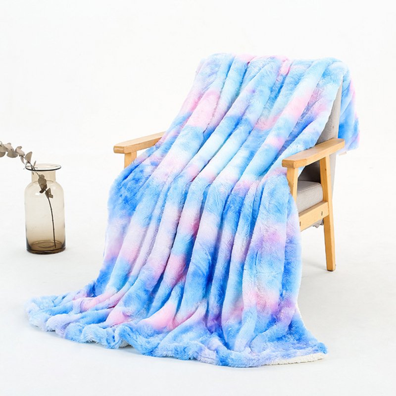 Tie-dye Throw Blanket Long Hair Fuzzy Decorative Blankets for Couch Sofa Bed Sleeping blue_ 130*160cm