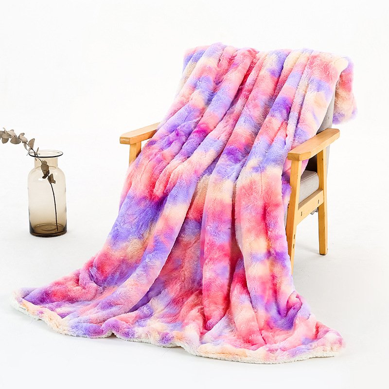 Tie-dye Throw Blanket Long Hair Fuzzy Decorative Blankets for Couch Sofa Bed Sleeping purple_ 130*160cm