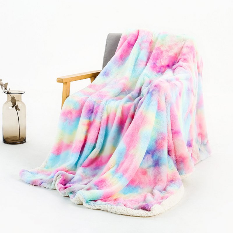 Tie-dye Throw Blanket Long Hair Fuzzy Decorative Blankets for Couch Sofa Bed Sleeping Rainbow colors_160*200cm