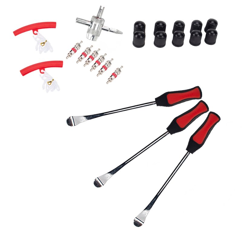 Tire Spoons Lever Motorcycle Dirt Bike Lawn Mower Tire Changing Tools with Bag A2976 (3 crowbars + 10 valve cover + 1 four-in-one repair tool + 6 valve core + 2 tire protective cover)