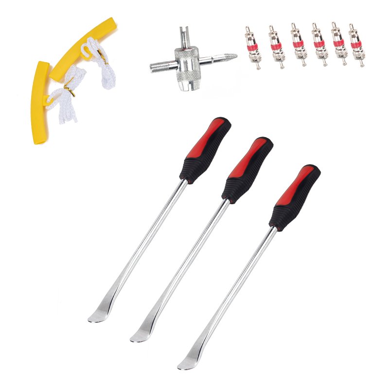 Tire Spoons Lever Motorcycle Dirt Bike Lawn Mower Tire Changing Tools with Bag A2979 (3 crowbars + 2 yellow tire protective covers + 1 four-in-one repair tool + 6 valve cores)
