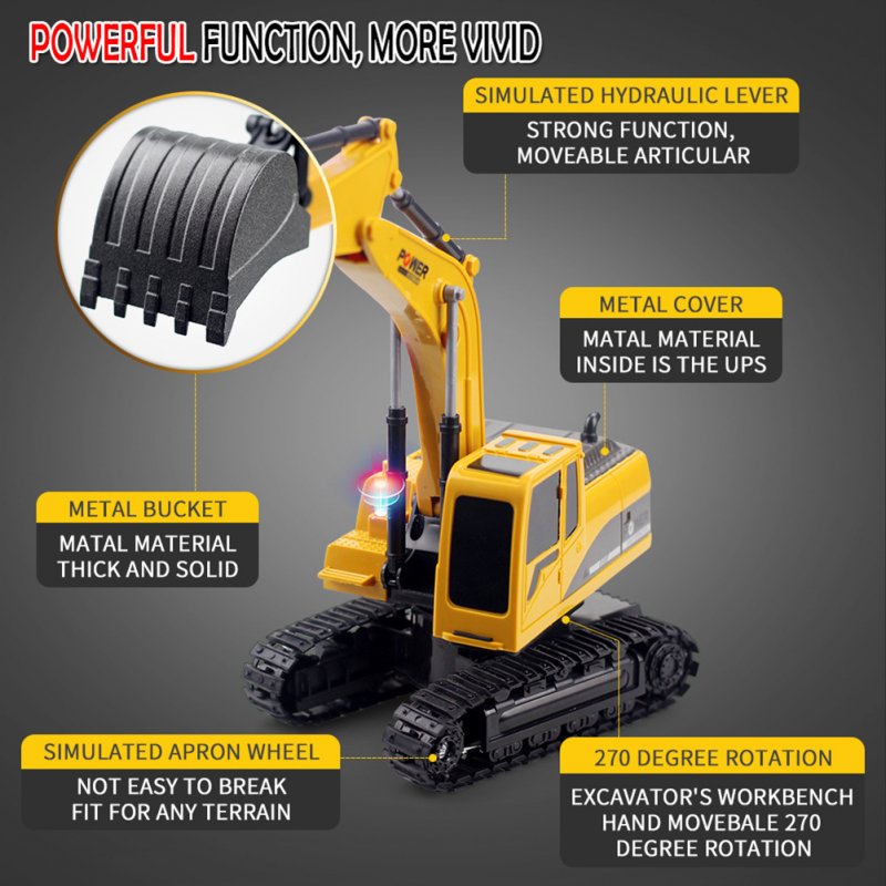 1:24 Remote Control Excavator 6-channel Rechargeable Wireless Remote Control Engineering Vehicle Toy Alloy