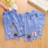 Toddlers Girls Jeans Children Denim Cropped Pants Elastic Belt Summer Outerwear Loose Cropped Pants Clothing ribbon 2 3Y 90cm