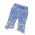 Toddlers Girls Jeans Children Denim Cropped Pants Elastic Belt Summer Outerwear Loose Cropped Pants Clothing ribbon 5 6Y 110cm