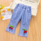 Toddlers Girls Jeans Children Denim Cropped Pants Elastic Belt Summer Outerwear Loose Cropped Pants Clothing cherry 1-2Y 80cm