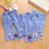 Toddlers Girls Jeans Children Denim Cropped Pants Elastic Belt Summer Outerwear Loose Cropped Pants Clothing cherry 5 6Y 110cm