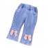 Toddlers Girls Jeans Children Denim Cropped Pants Elastic Belt Summer Outerwear Loose Cropped Pants Clothing cherry 5 6Y 110cm
