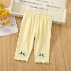 Toddlers Girls Leggings Solid Color Breathable Cotton Summer Pleated Pants Casual Kids Baby Cropped Pants yellow 4-5Y 100cm