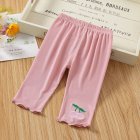 Toddlers Leggings Kids Girls Cropped Pants Solid Color Elastic Waist Belt Summer Outerwear Bottoms Pants cherry pink 2-3Y 90cm