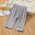 Toddlers Leggings Kids Girls Cropped Pants Solid Color Elastic Waist Belt Summer Outerwear Bottoms Pants lace gray 4 5Y 100cm