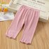 Toddlers Leggings Kids Girls Cropped Pants Solid Color Elastic Waist Belt Summer Outerwear Bottoms Pants cherry white 2 3Y 90cm