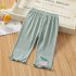 Toddlers Leggings Kids Girls Cropped Pants Solid Color Elastic Waist Belt Summer Outerwear Bottoms Pants Green 7 8Y 120cm