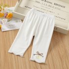Toddlers Leggings Kids Girls Cropped Pants Solid Color Elastic Waist Belt Summer Outerwear Bottoms Pants White 0-1Y 73CM