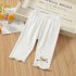 Toddlers Leggings Kids Girls Cropped Pants Solid Color Elastic Waist Belt Summer Outerwear Bottoms Pants White 5 6Y 110cm