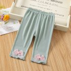 Toddlers Leggings Kids Girls Cropped Pants Solid Color Elastic Waist Belt Summer Outerwear Bottoms Pants lace green 1-2Y 80cm