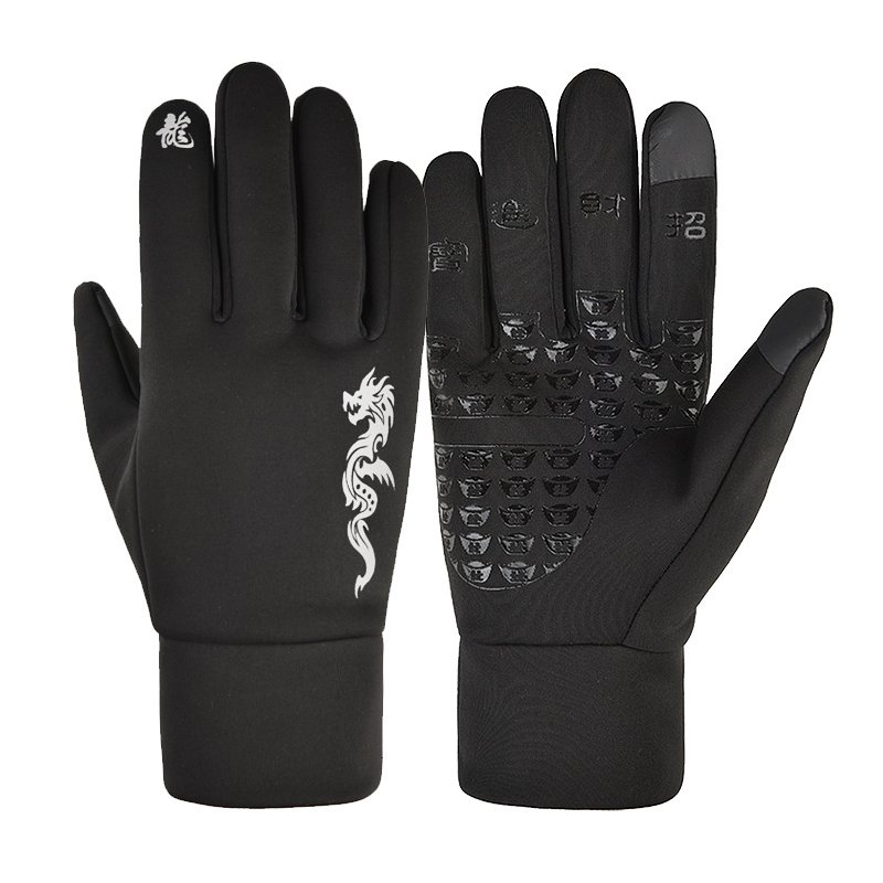 Touch Screen Gloves Winter Waterproof Warm Keeping Cold Proof Windproof Thickening Riding Outdoor Ski Gloves Dragon pattern_L