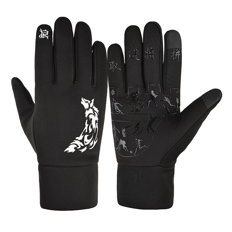 Touch Screen Gloves Winter Waterproof Warm Keeping Cold Proof Windproof Thickening Riding Outdoor Ski Gloves Wolf pattern_L