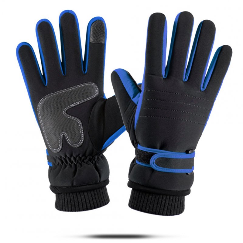 Touch Screen Outdoor Sports Ski Riding Bike Gloves Winter Waterproof Cycling Full Finger Warm Pigskin Gloves  blue_One size