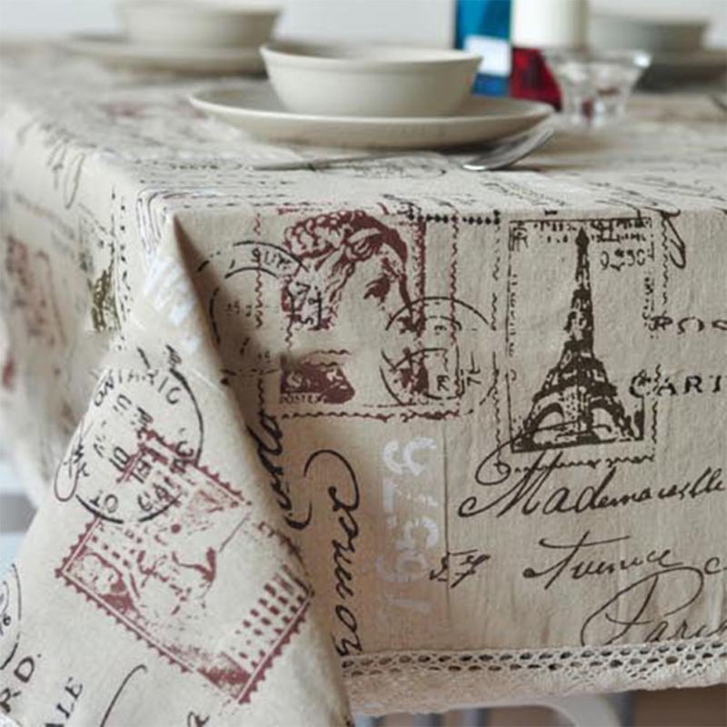 Tower Printing Decorative Table Cloth Cotton Linen Lace Tablecloth Dining Table Cover for Kitchen Home Decor Woman headband with lace_60*60